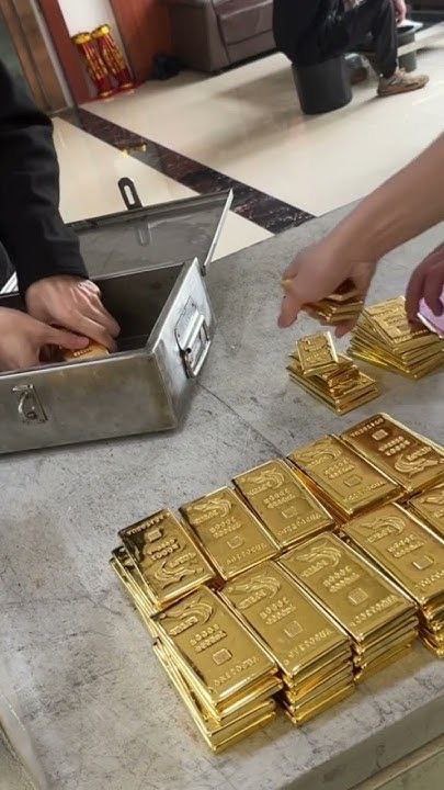 Stacked gold bars from extraction